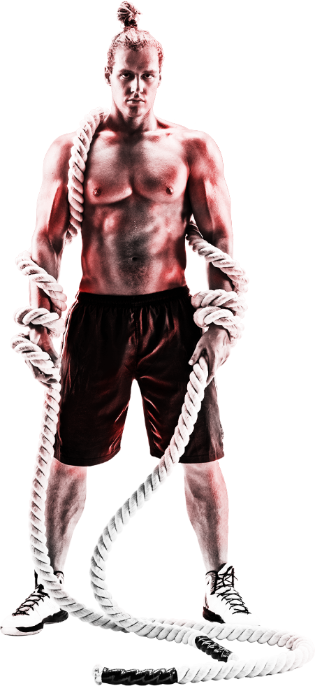 Athlete holding battle ropes